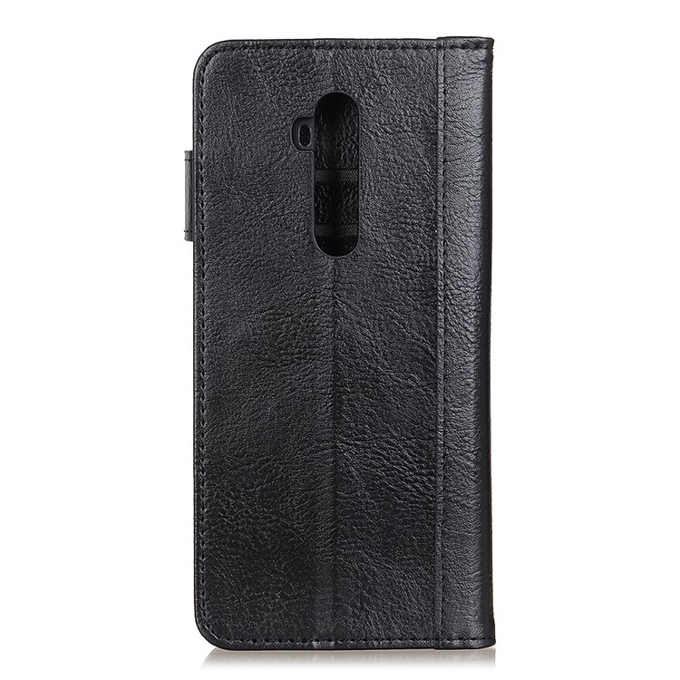 Einzelmessingknopf Litschi Haut Lederhülle Für OnePlus 7T Pro - Schwarz-1