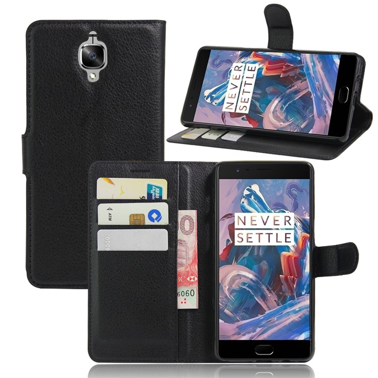 

Lychee Skin Leather Wallet Case for OnePlus 3 / 3T - Black, OnePlus 3