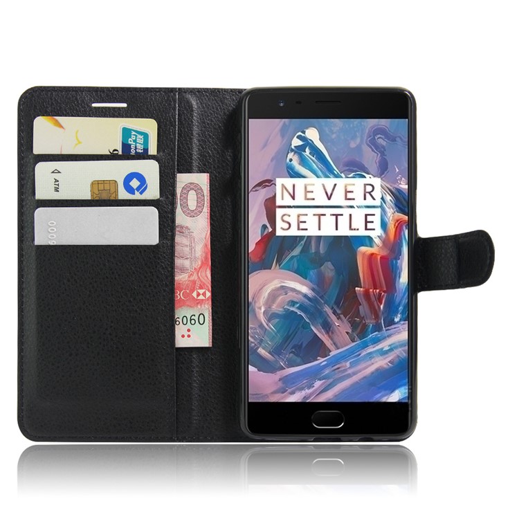 Lychee Skin Leather Wallet Case for OnePlus 3 / 3T - Black-4