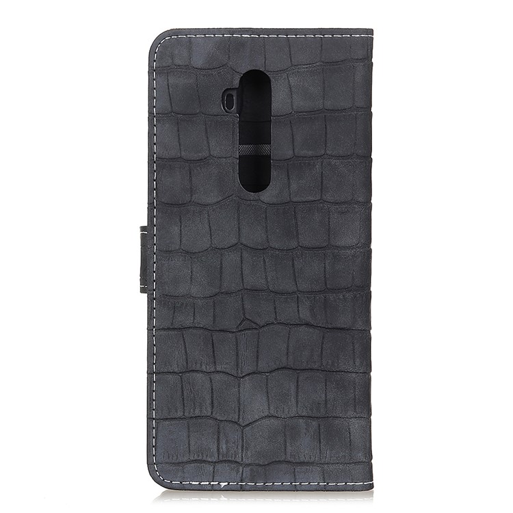 Krokodilhaut-Ledermappe Telefonstandplatz Fall Für OnePlus 7T Pro - Schwarz-4
