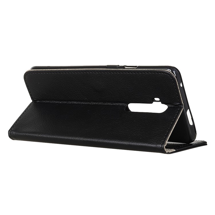 Litschi Hautoberfläche Leder Mappenkasten Für OnePlus 7T Pro - Schwarz-4