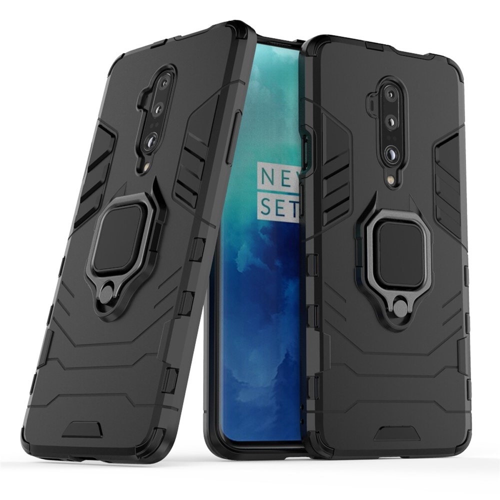 Dedo Fresco Protector De Anillos Pie De Apoyo De PC + TPU Para OnePlus 7T Pro - Negro-1