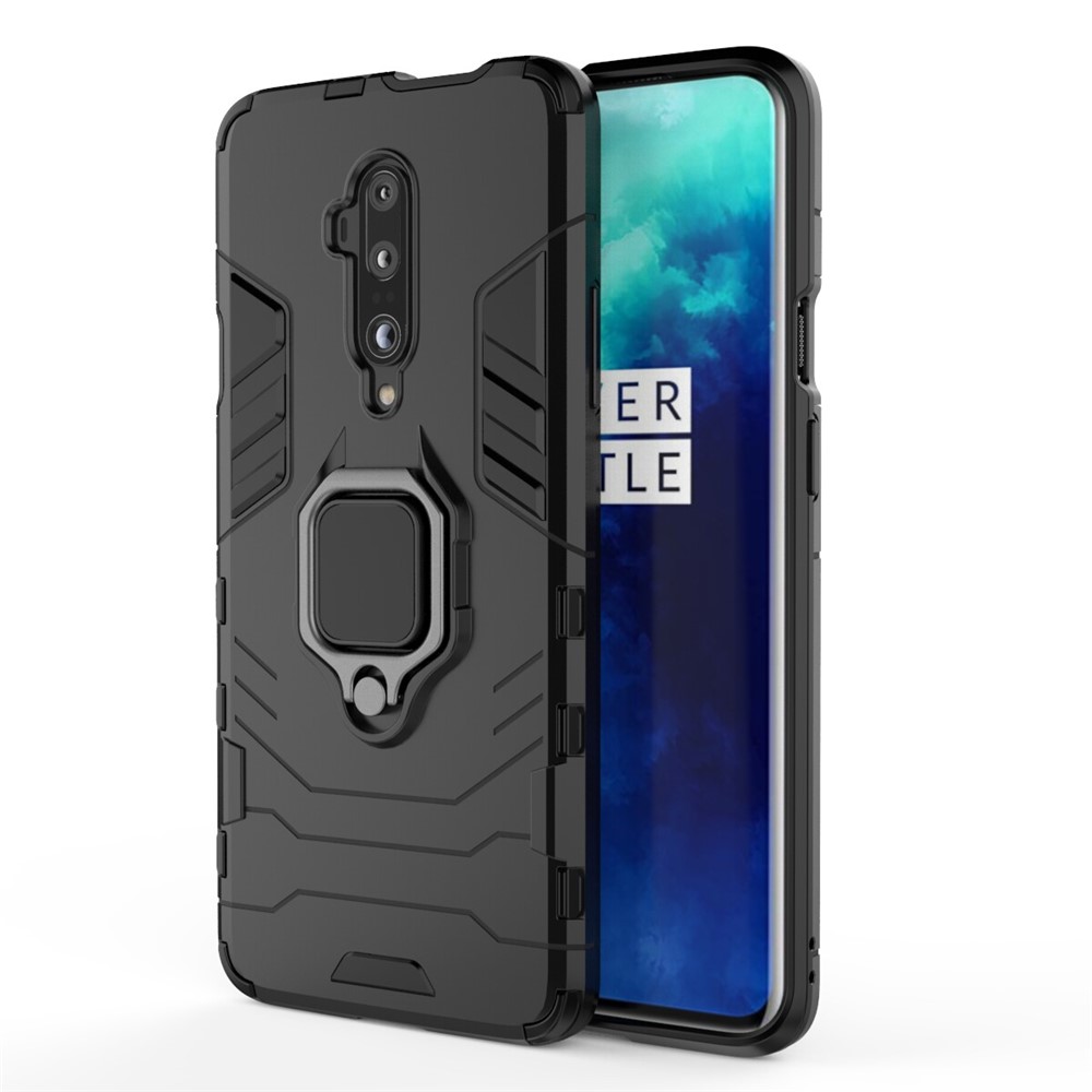 Dedo Fresco Protector De Anillos Pie De Apoyo De PC + TPU Para OnePlus 7T Pro - Negro-2