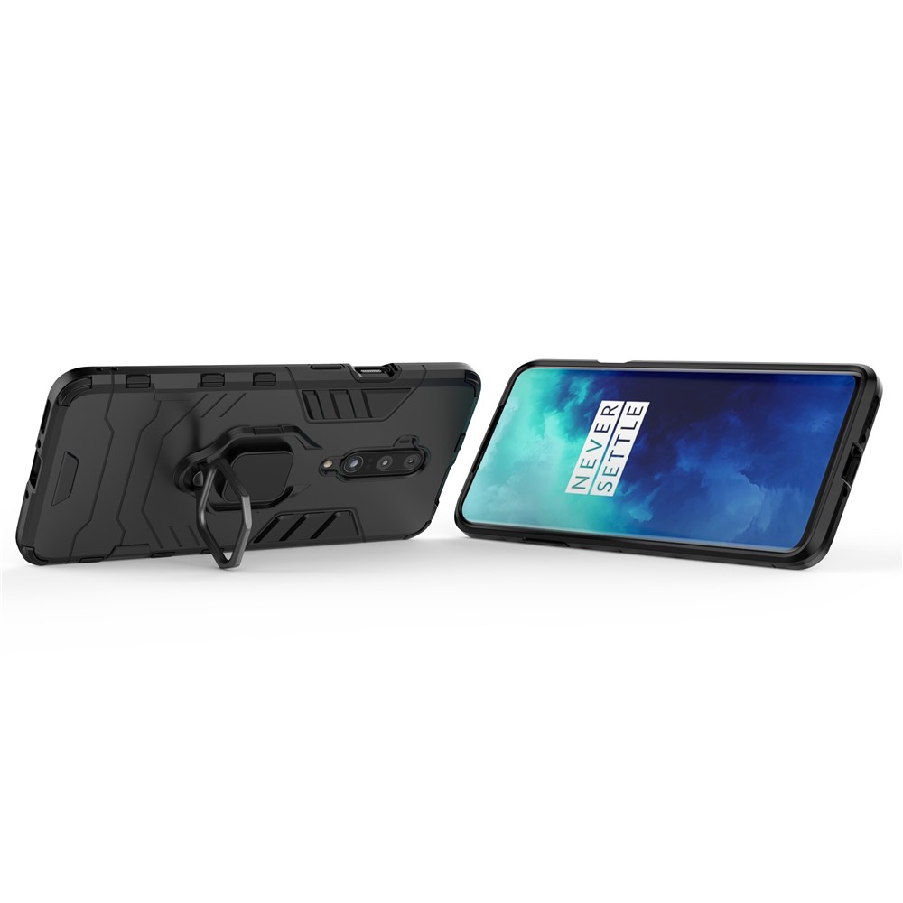 Dedo Fresco Protector De Anillos Pie De Apoyo De PC + TPU Para OnePlus 7T Pro - Negro-3