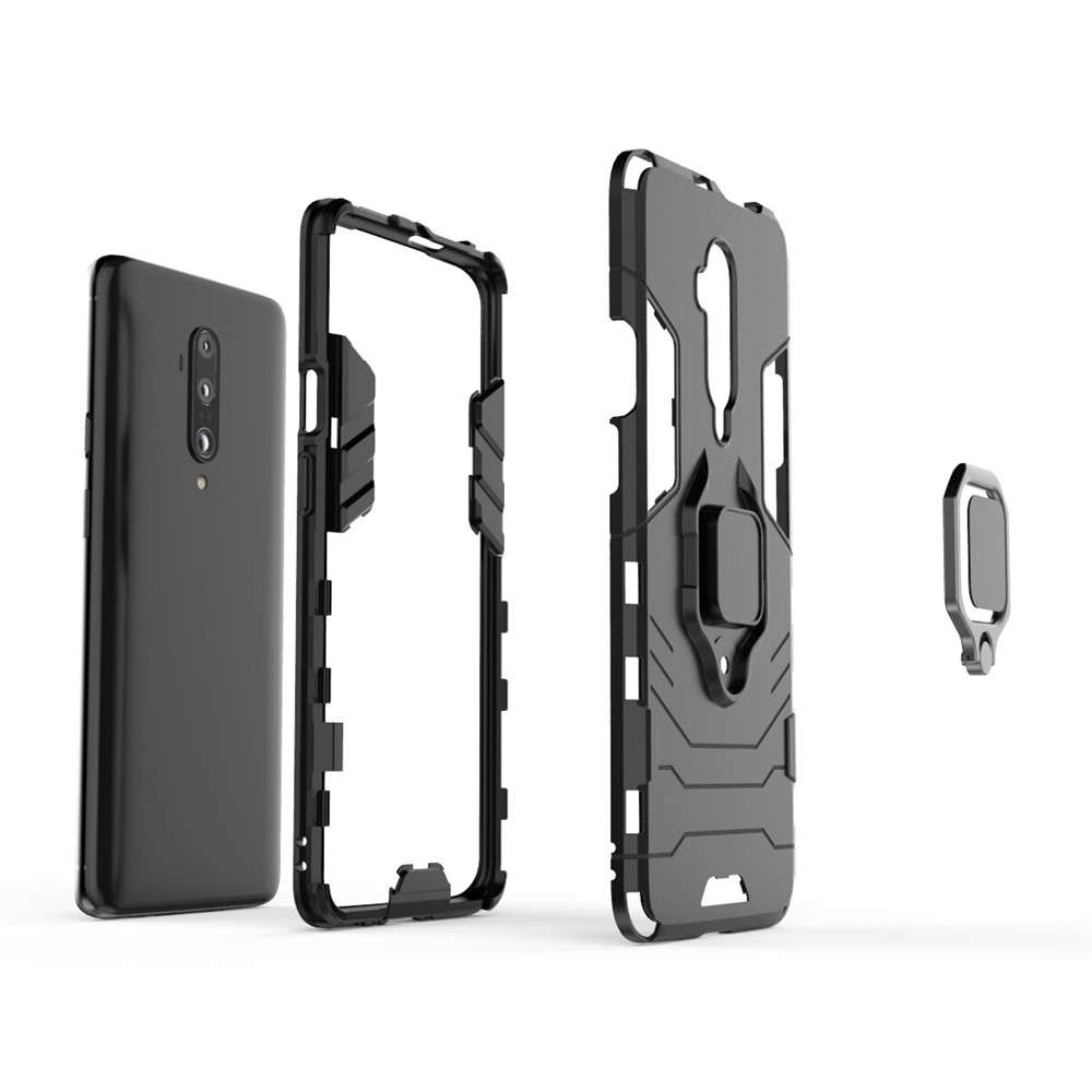 Dedo Fresco Protector De Anillos Pie De Apoyo De PC + TPU Para OnePlus 7T Pro - Negro-4