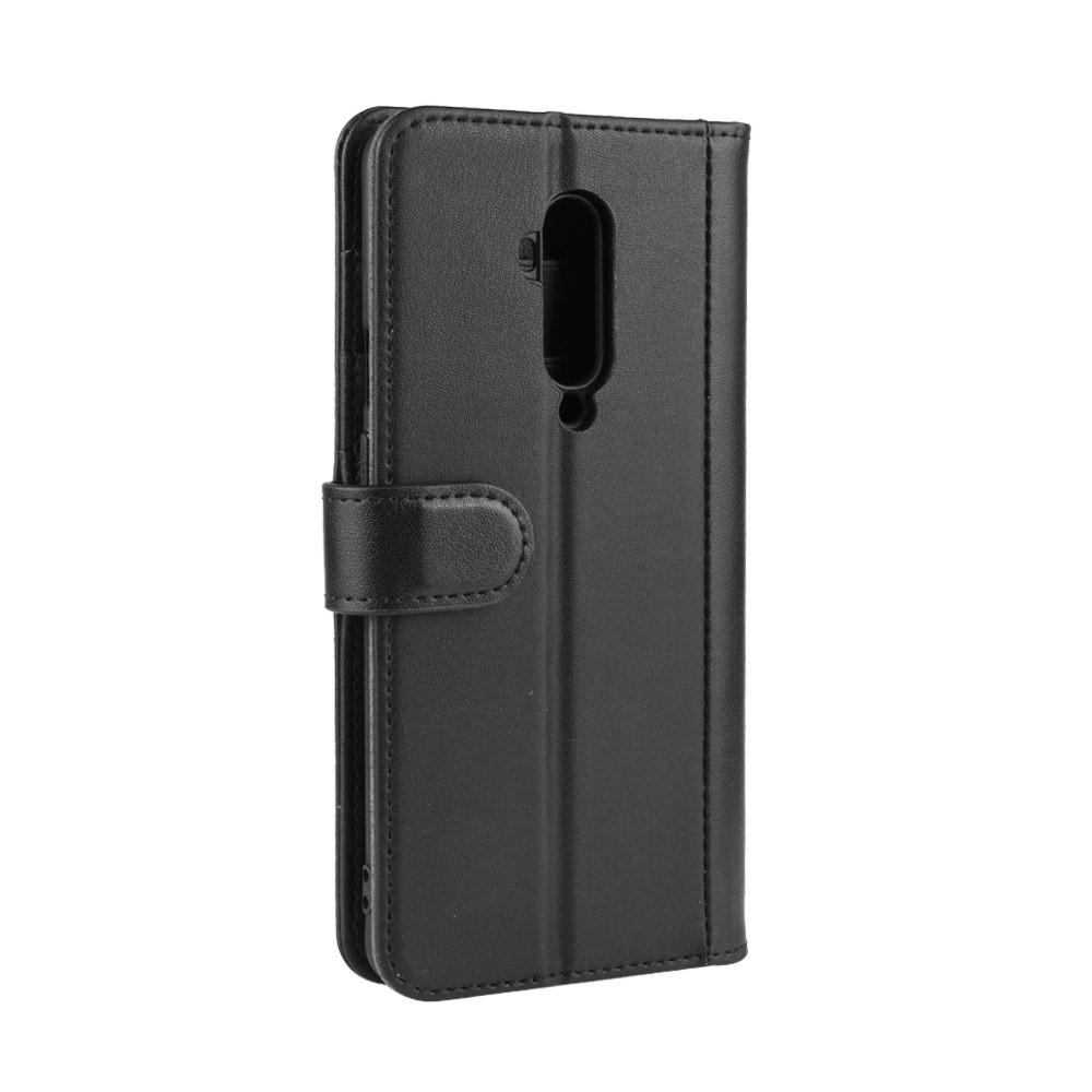 Couro Rachado Genuíno Com Shell Estande Carteira Para OnePlus 7T Pro - Preto-4