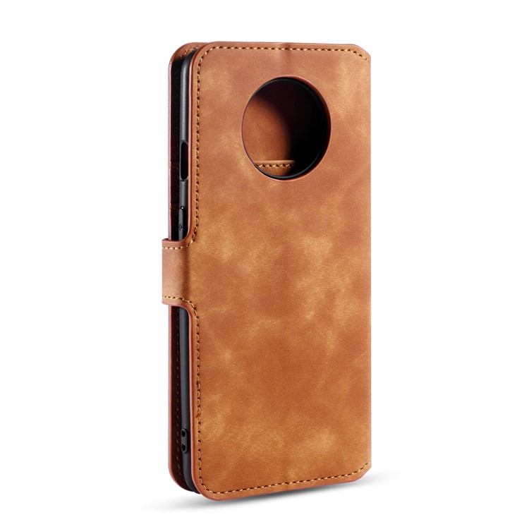 DG.MING Retro Style Leather Wallet Shell Stand Case for OnePlus 7T - Brown-3