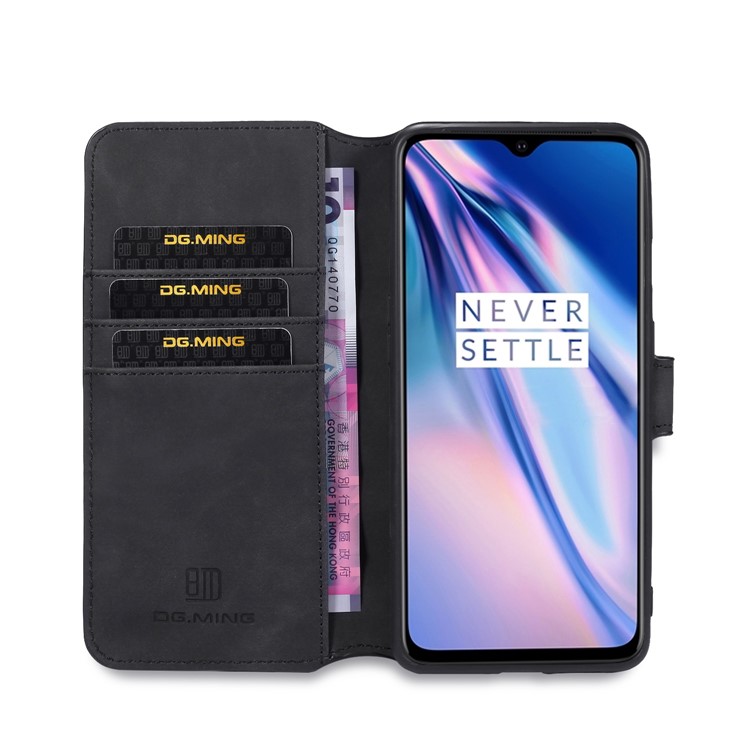 DG. Shell Portefeuille En Cuir De Style Rétro MING Debout Cas Pour OnePlus 7T - Noir-4