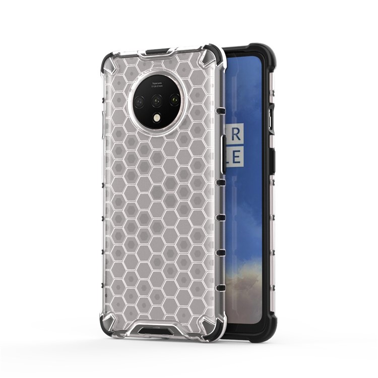 Nid D'abeille Modèle TPU Antichoc + Couvercle Hybride PC Pour OnePlus 7T - Blanc-1