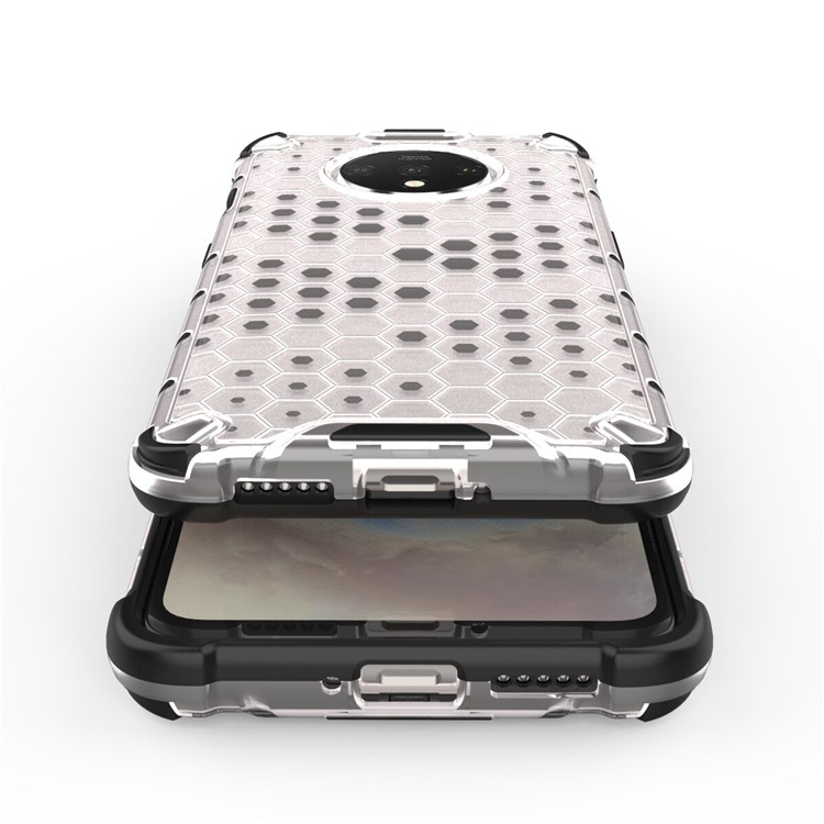 Nid D'abeille Modèle TPU Antichoc + Couvercle Hybride PC Pour OnePlus 7T - Blanc-10