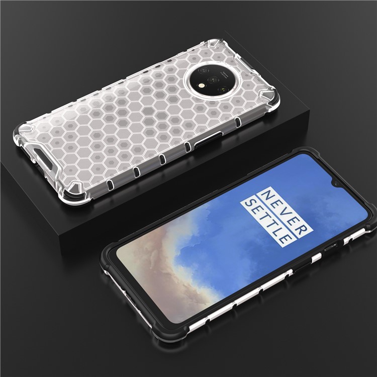 Nid D'abeille Modèle TPU Antichoc + Couvercle Hybride PC Pour OnePlus 7T - Blanc-12