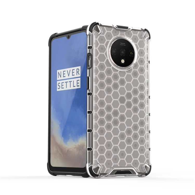 Nid D'abeille Modèle TPU Antichoc + Couvercle Hybride PC Pour OnePlus 7T - Blanc-2