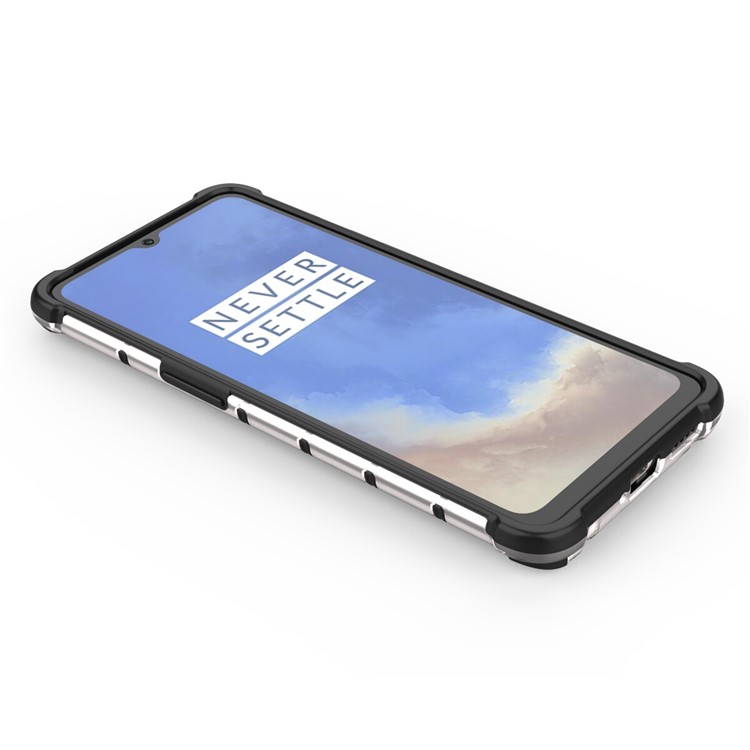 Nid D'abeille Modèle TPU Antichoc + Couvercle Hybride PC Pour OnePlus 7T - Blanc-3