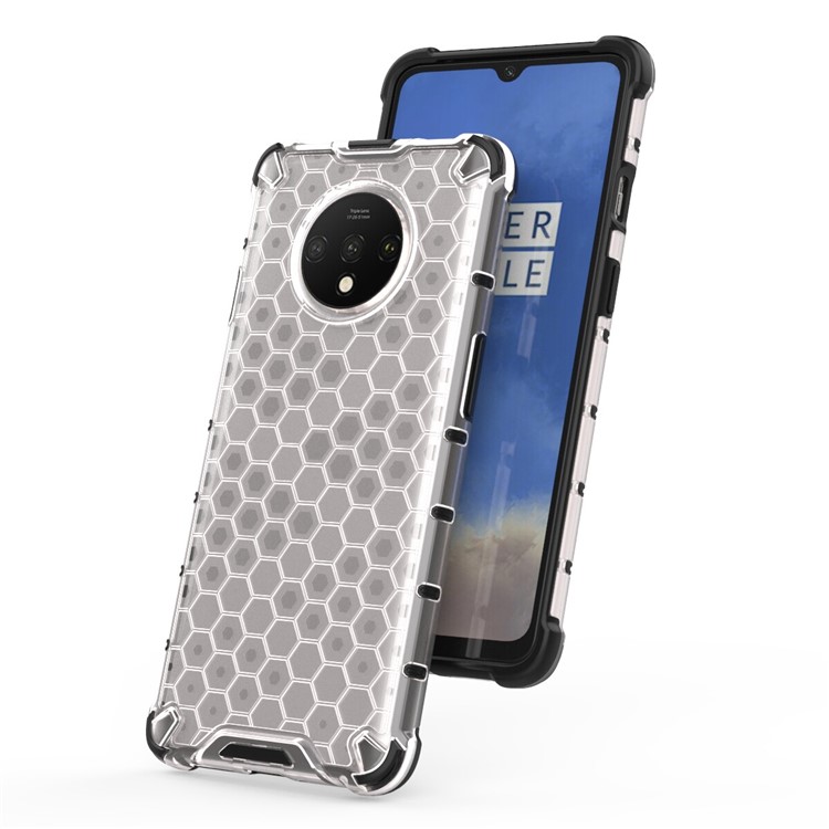Nid D'abeille Modèle TPU Antichoc + Couvercle Hybride PC Pour OnePlus 7T - Blanc-5