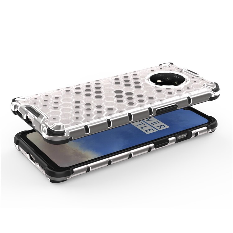 Nid D'abeille Modèle TPU Antichoc + Couvercle Hybride PC Pour OnePlus 7T - Blanc-8