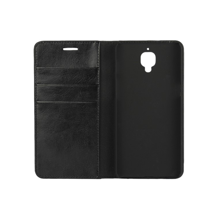 Crazy Horse Genuine Leather Wallet Stand Case for OnePlus 3 - Black-5