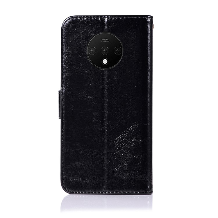 Premium Vintage Leather Wallet Shell Case for OnePlus 7T - Black-3