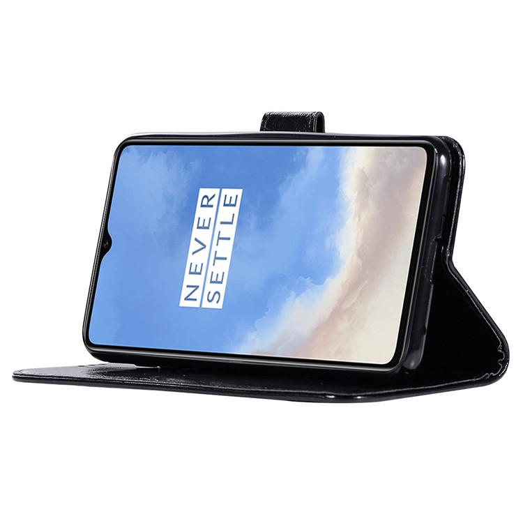 Premium Vintage Leather Wallet Shell Case for OnePlus 7T - Black-9