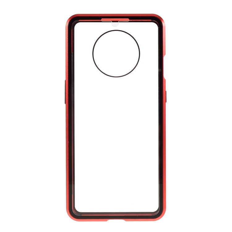 Cubierta Completa Del Marco De Metal Magnético + [Frente Y Trasero] Cubierta De Teléfono Móvil De Vidrio Templado Para OnePlus 7T - Rojo