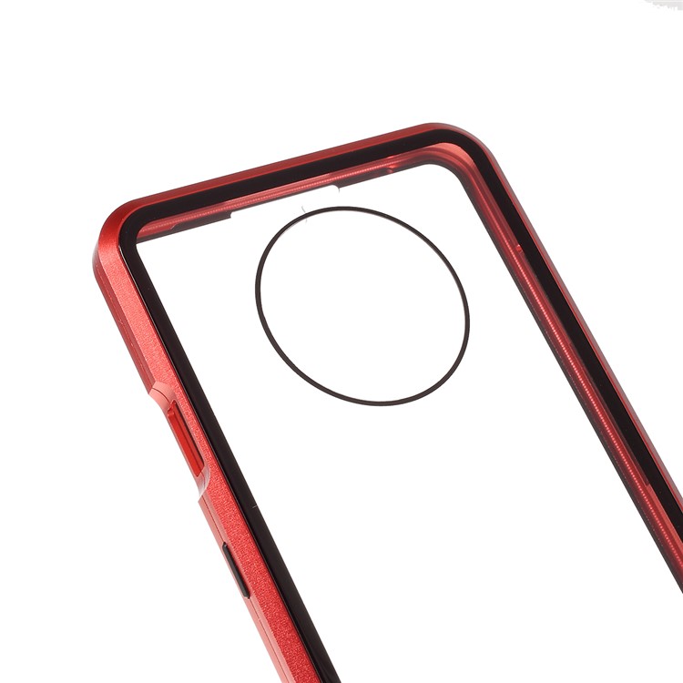 Cadre En Métal Magnétique Couvert Complet + [avant Et Arrière] Couverture De Téléphone Mobile En Verre Trempé Pour Oneplus 7T - Rouge