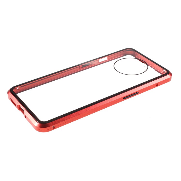 Full Covering Magnetic Metal Frame + [Front and Back] Tempered Glass Mobile Phone Cover for OnePlus 7T - Red-13