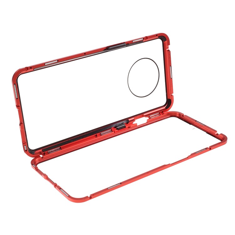 Cadre En Métal Magnétique Couvert Complet + [avant Et Arrière] Couverture De Téléphone Mobile En Verre Trempé Pour Oneplus 7T - Rouge