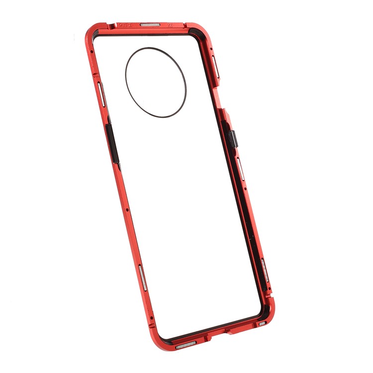 Cubierta Completa Del Marco De Metal Magnético + [Frente Y Trasero] Cubierta De Teléfono Móvil De Vidrio Templado Para OnePlus 7T - Rojo