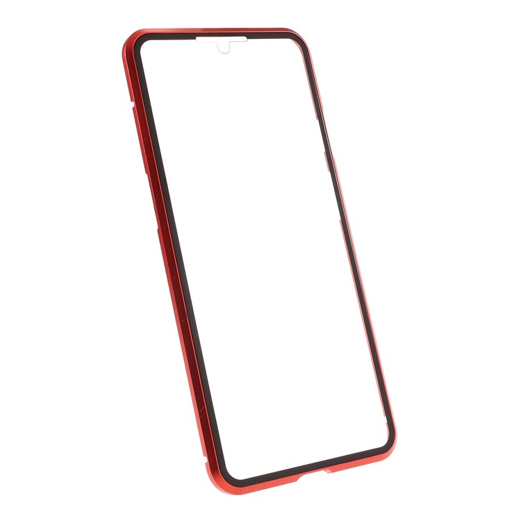 Cubierta Completa Del Marco De Metal Magnético + [Frente Y Trasero] Cubierta De Teléfono Móvil De Vidrio Templado Para OnePlus 7T - Rojo