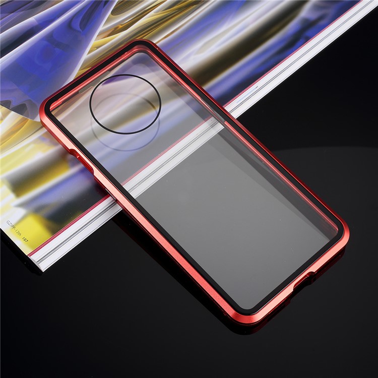 Cadre En Métal Magnétique Couvert Complet + [avant Et Arrière] Couverture De Téléphone Mobile En Verre Trempé Pour Oneplus 7T - Rouge