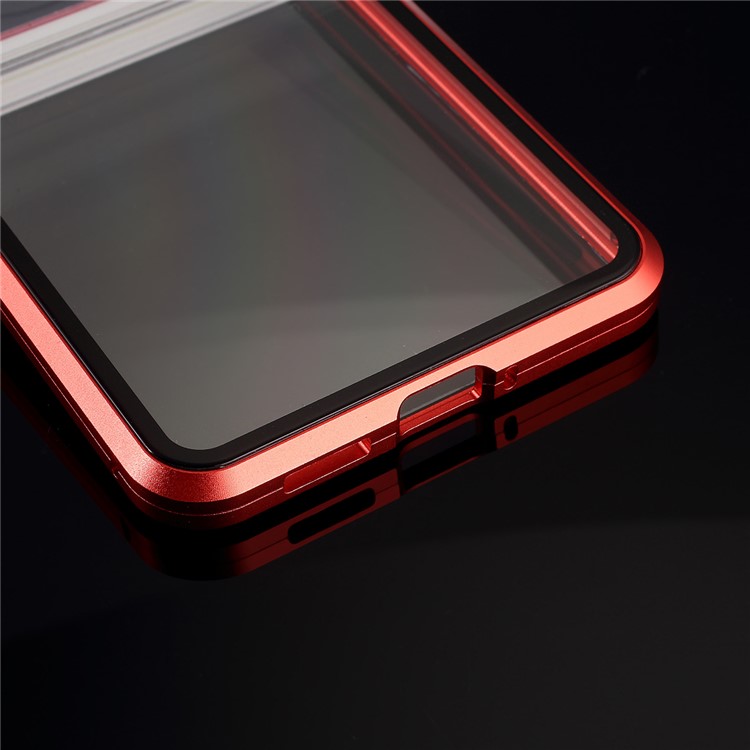 Telaio In Metallo Magnetico Rivestimento Completo + [anteriore E Posteriore] Copertura Del Telefono Cellulare In Vetro Temperato Per OnePlus 7t - Rosso