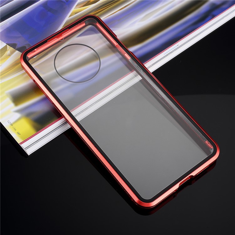 Telaio In Metallo Magnetico Rivestimento Completo + [anteriore E Posteriore] Copertura Del Telefono Cellulare In Vetro Temperato Per OnePlus 7t - Rosso