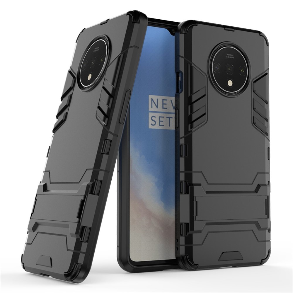 Plastic + TPU Hybrid Case with Kickstand for OnePlus 7T - Black-3