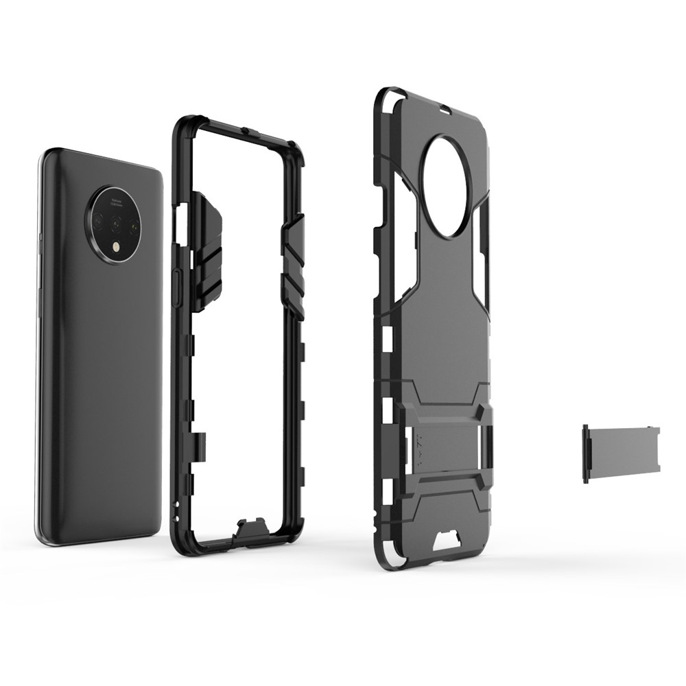 Plastique + Étui Hybride TPU Avec Laerckstand Pour OnePlus 7T - le Noir-5