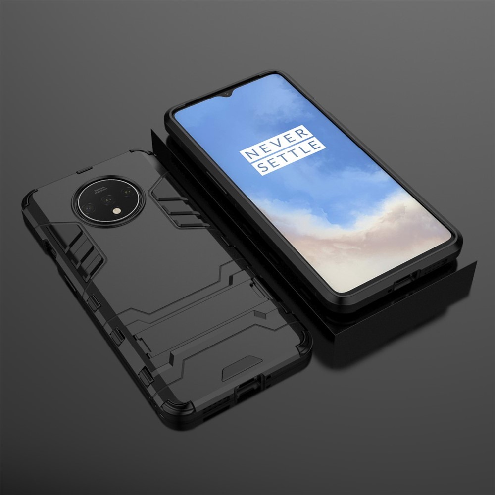 Kunststoff + TPU Hybrid -hülle Mit Kickstand Für OnePlus 7T - Schwarz