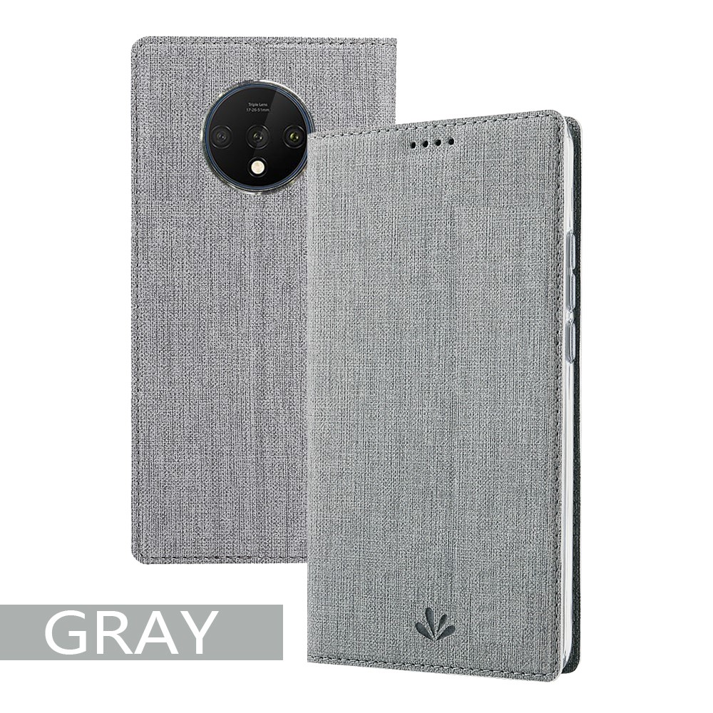 VILI DMX Cross Texture Stand Soport Tarjeta de Cuero Cubierta Del Teléfono Para OnePlus 7T - Gris-18