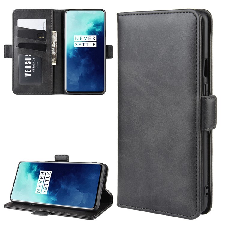 Magnet Adsorption Flip Leather Wallet Phone Case for OnePlus 7T Pro - Black-1