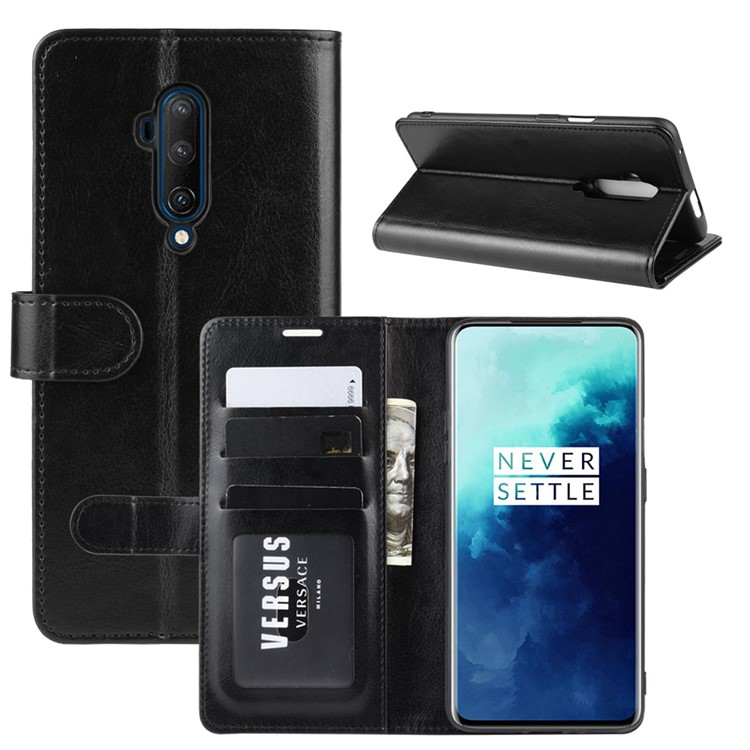 Crazy Horse Wallet Leather Stand Case for OnePlus 7T Pro - Black-1