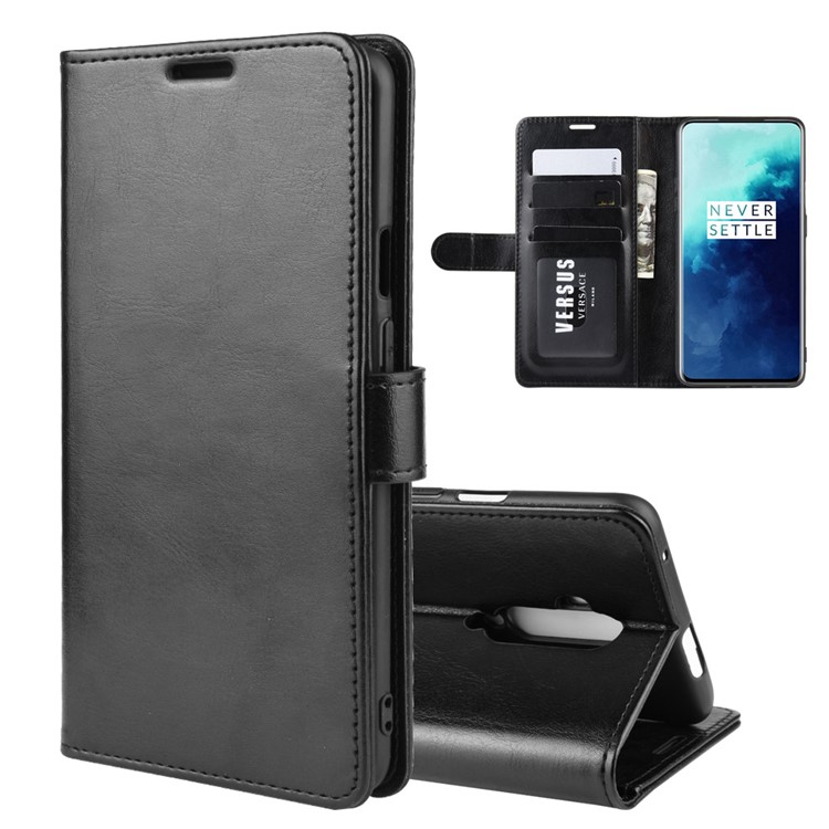 Crazy Horse Wallet Leather Stand Case for OnePlus 7T Pro - Black-2