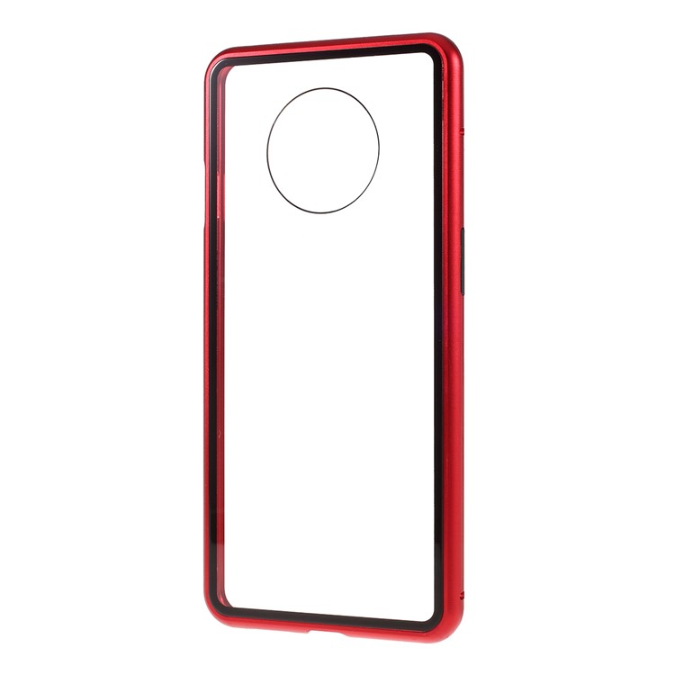 Armação De Metal Magnético + Temperado Estojo Protetor Celular De Volta De Vidro Para OnePlus 7T - Vermelho-10