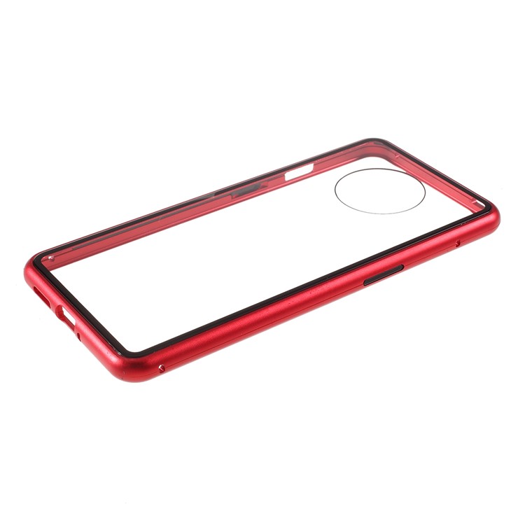 Armação De Metal Magnético + Temperado Estojo Protetor Celular De Volta De Vidro Para OnePlus 7T - Vermelho-12