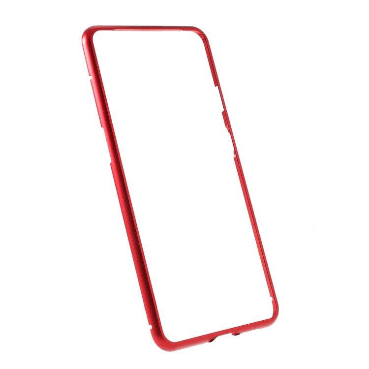Armação De Metal Magnético + Temperado Estojo Protetor Celular De Volta De Vidro Para OnePlus 7T - Vermelho-3