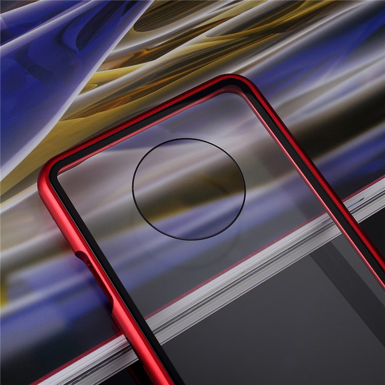 Armação De Metal Magnético + Temperado Estojo Protetor Celular De Volta De Vidro Para OnePlus 7T - Vermelho-5