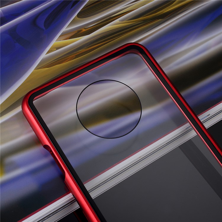 Magnetic Metal Frame + Tempered Glass Back Cell Phone Protective Case for OnePlus 7T - Red-5