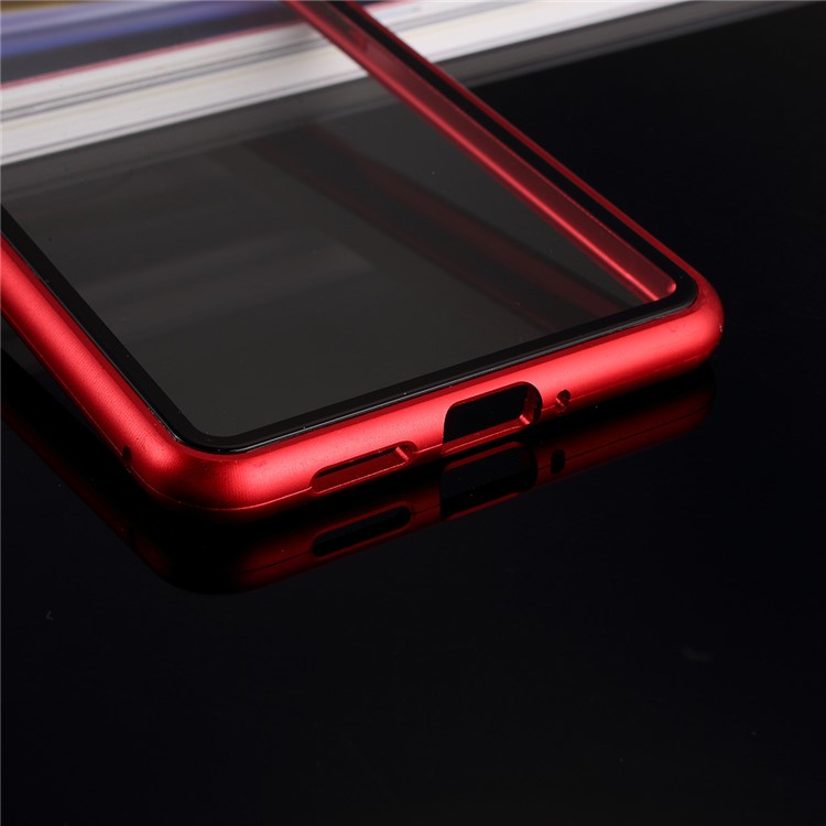 Armação De Metal Magnético + Temperado Estojo Protetor Celular De Volta De Vidro Para OnePlus 7T - Vermelho-6