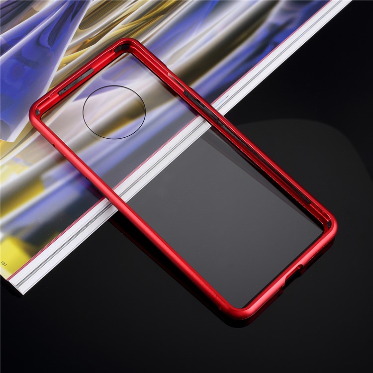 Armação De Metal Magnético + Temperado Estojo Protetor Celular De Volta De Vidro Para OnePlus 7T - Vermelho-7
