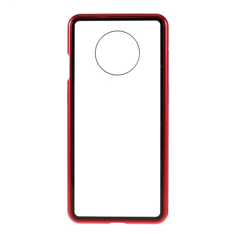 Armação De Metal Magnético + Temperado Estojo Protetor Celular De Volta De Vidro Para OnePlus 7T - Vermelho-9