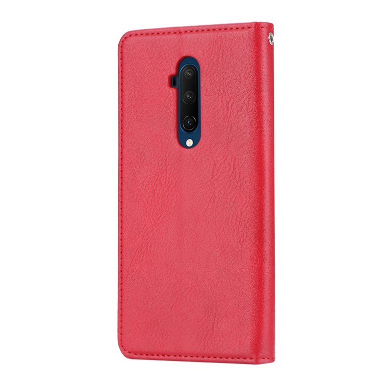 PU Carteira De Couro Da Tampa Móvel Absorvida Automaticamente Para OnePlus 7T Pro - Vermelho-3