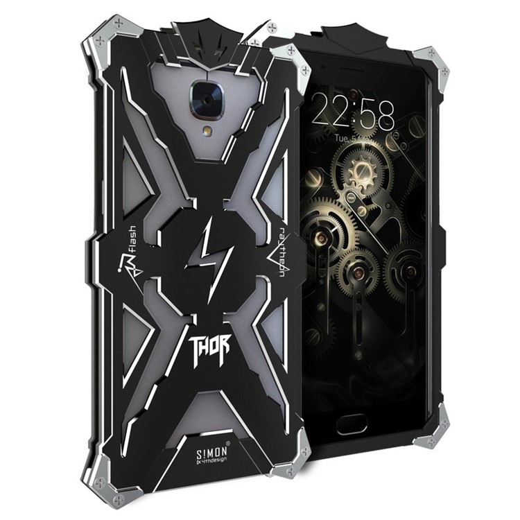 For OnePlus 3T / 3 Punk Rock Aviation Aluminum Metal Armor Mobile Phone Case - Black-1