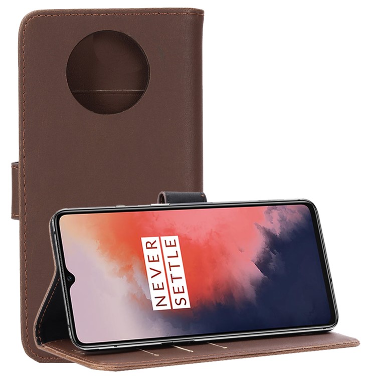 Crazy Horse Leather Wallet Stand Case for OnePlus 7T - Coffee-1