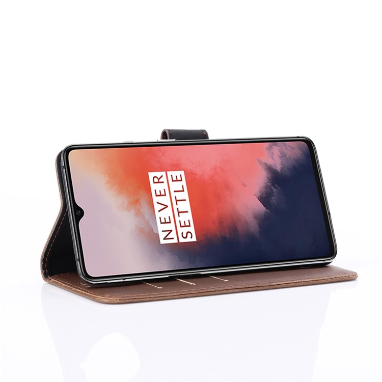 Crazy Horse Leather Wallet Stand Case for OnePlus 7T - Coffee-8